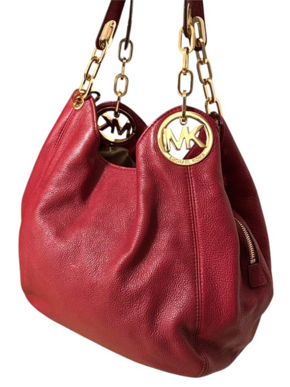 MICHAEL Michael Kors Red Fulton Gold Chain Leather Hobo Shoulder Bag - Picture 5 of 13